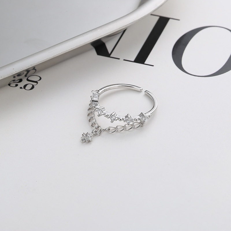 Nhẫn Hai Lớp Tua Rua Rỗng Đính Đá Zircon Hình Ngôi Sao Sáu Điểm Dành Cho Nữ F782