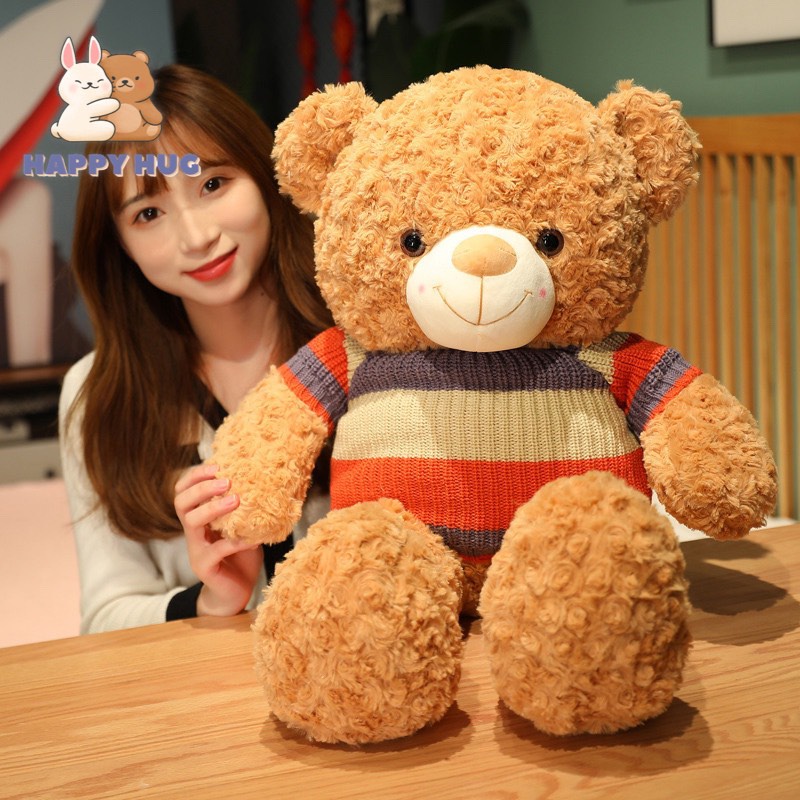 Gấu bông to Teddy SIZE 70CM mặc áo len lông xù siêu mềm mịn, thú nhồi bông ôm nằm - Happy Hug