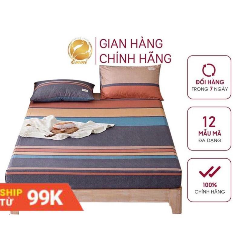 [ Quà Tặng] Bộ ga giường và vỏ gối cotton tc EmmiBedding, Ga gối sọc caro đủ size nệm 1m2, 1m4, 1m6, 1m8, 2m cực đẹp ..