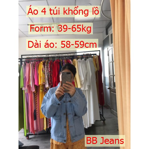 Áo khoác jean nữ có mũ dây kéo túi khổng lồ FAH Daniel 4 túi đẹp rộn ràng Panda Store