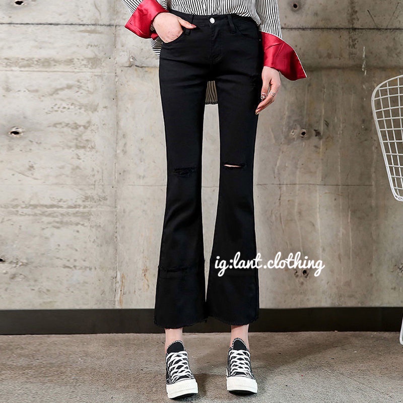 quần jean ống loe rách 1 bên( ảnh thật lant.clothing) | BigBuy360 - bigbuy360.vn