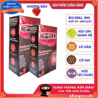 Bao cao su cao cấp shell 6 in 1 hương dâu,gân gai,siêu kéo dài thời gian yêu - cam kết chính hãng