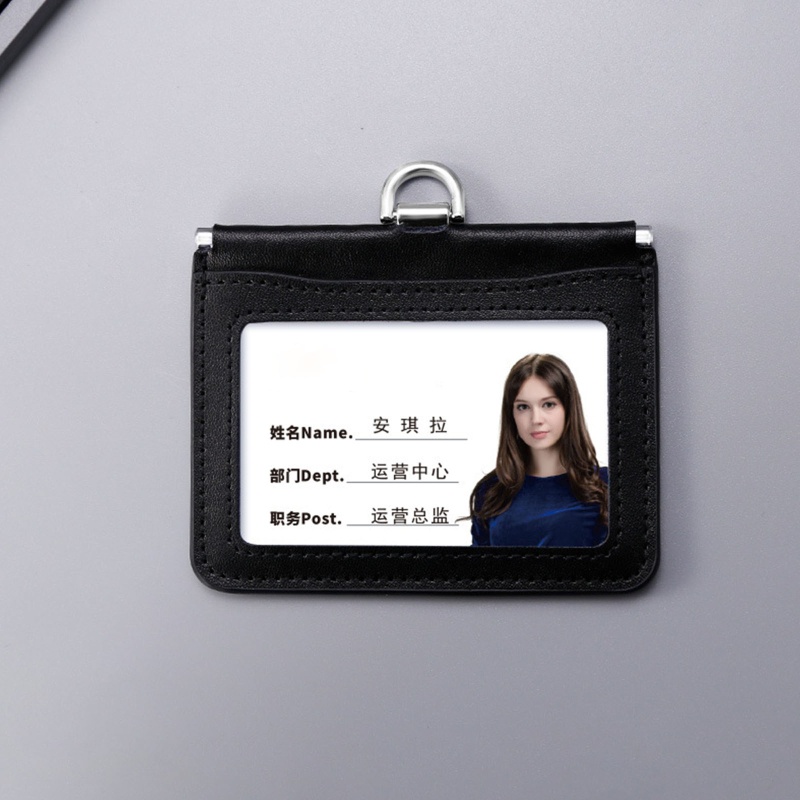 Ví Da Đựng Thẻ ID Gắn Cửa Sổ Trong Suốt Có Dây Đeo Tháo Rời Được Tiện Lợi