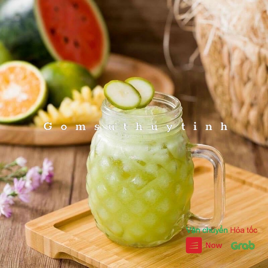 Ly thủy tinh/ Cốc thủy tinh hình quả dứa đựng nước ép, detox, thực phẩm
