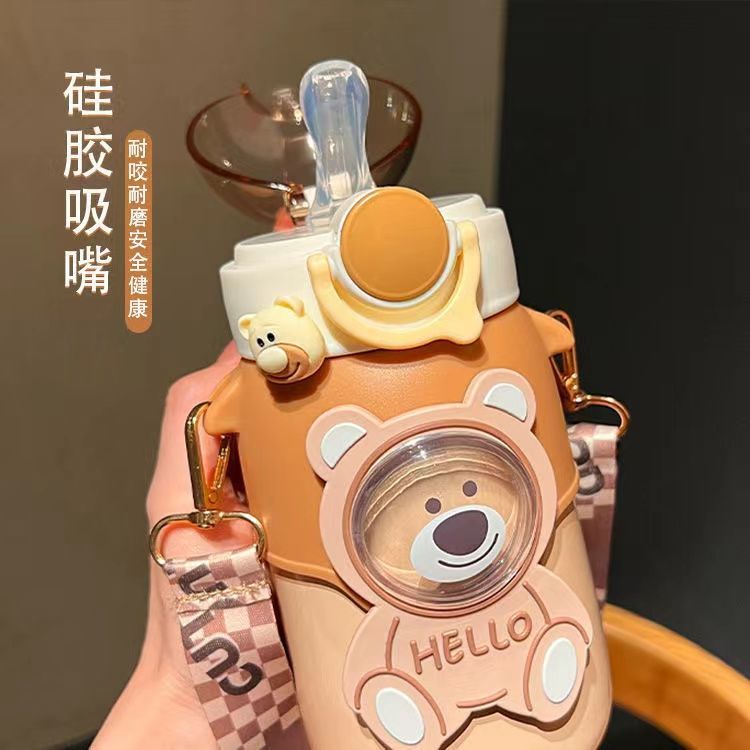 Bình Nước Giữ Nhiệt Bằng Thép Không Gỉ Chống Sốc Có Ống Hút Hình Gấu Hello Kitty Phong Cách Hàn Quốc Cho Bé