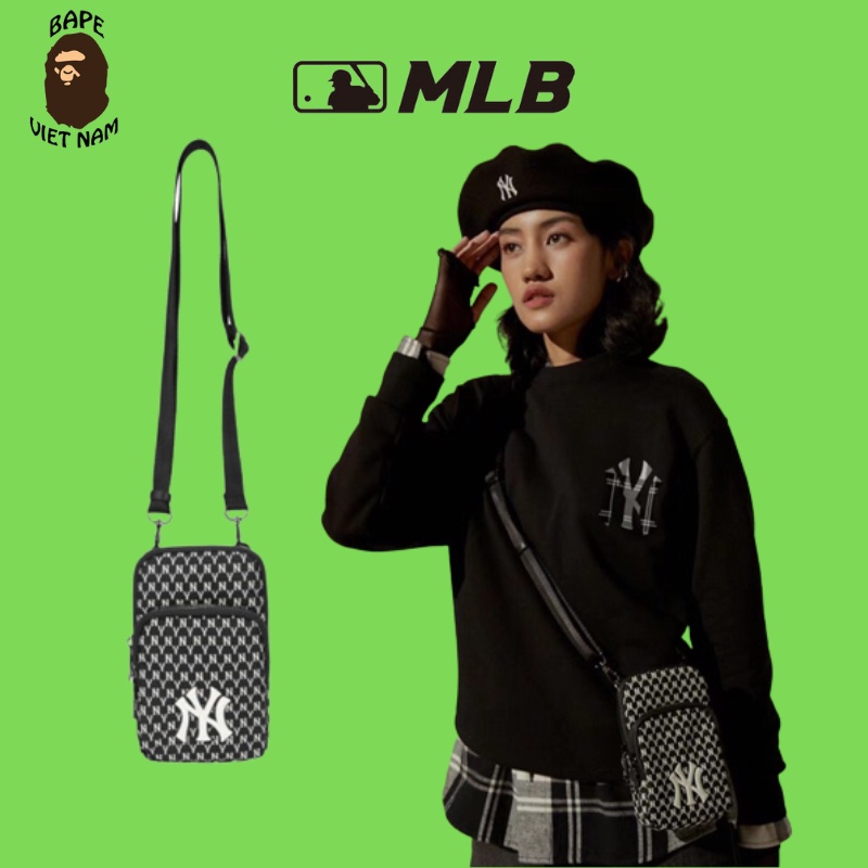 Túi đeo chéo NY MLB, Túi NY chất liệu Canvas 2 màu Xanh, Đen, size 12x18cm BapeVN