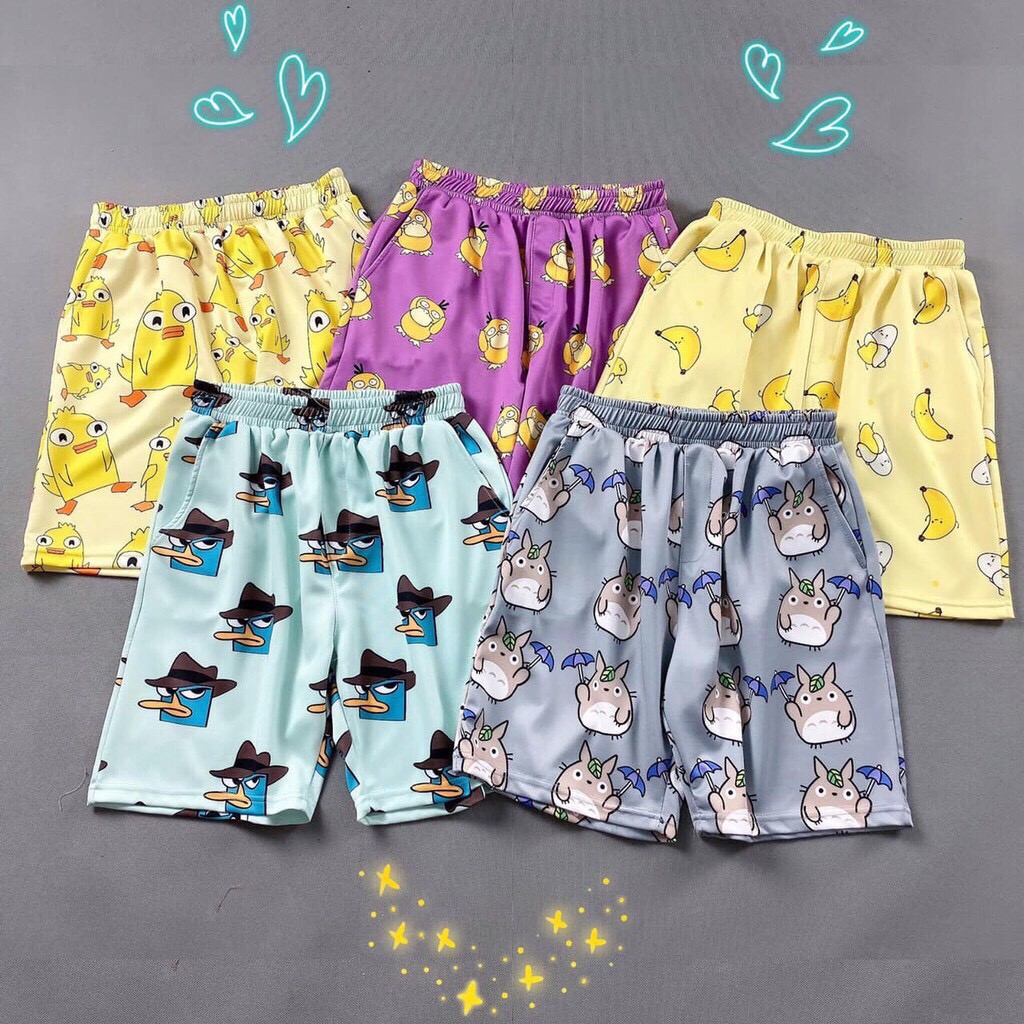 Quần short nam nữ ống rộng họa tiết cartoon thời trang unisex/ Quần đùi lửng in hoạt hình kute_xuongmaythuhien