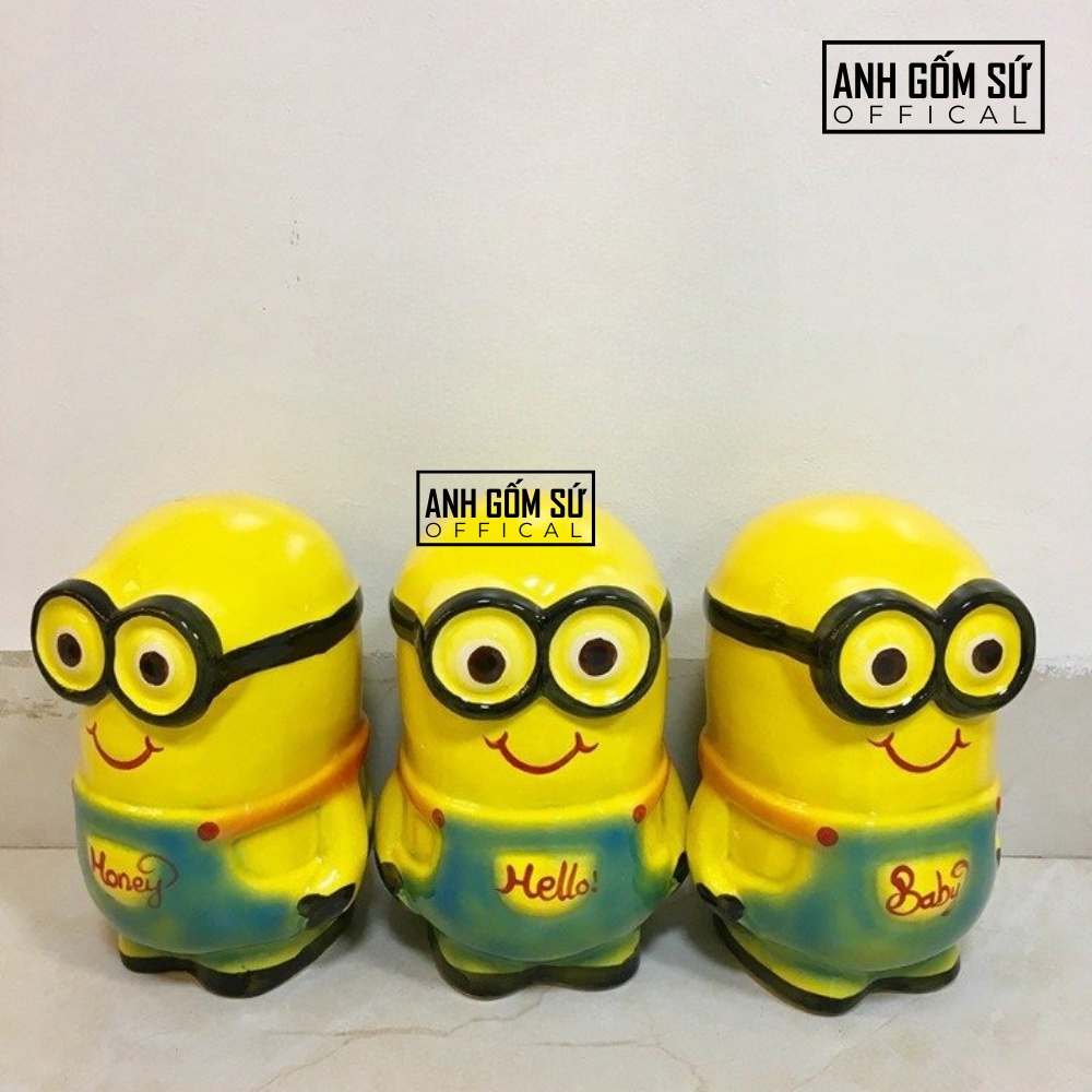 Lợn đất tiết kiệm tiền cho bé, heo đất tiết kiệm gốm sứ Bát Tràng cao cấp hình minion dành cho bé