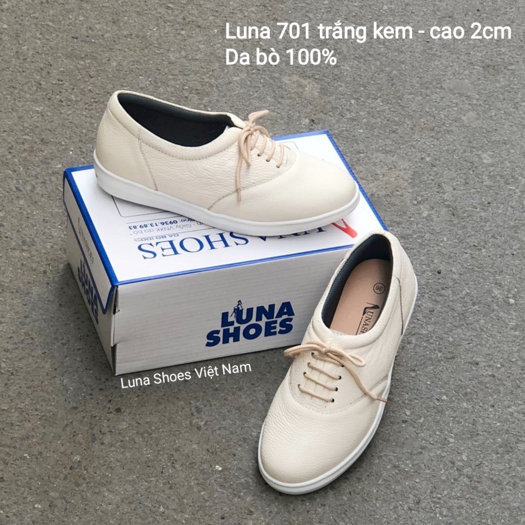 Giày lười nữ, slip on nữ da bò thật LUNASHOES (701) màu đen nâu trắng tăng chiều cao bảo hành 24 tháng