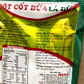 Túi x10 Bột Cốt Dừa Lá Dứa 50g