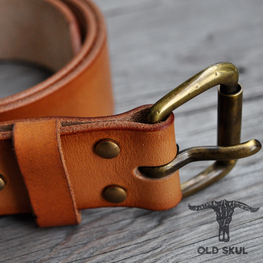 Dây lưng da handmade Old Skul da veg Ý màu tự nhiên không nhuộm, khóa đồng thau phong cách bụi và cổ điển DLOS01