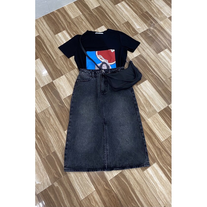 Chân váy jean dài lưng cao dáng A xẻ tà phong cách Hàn Quốc có bigsize | BigBuy360 - bigbuy360.vn