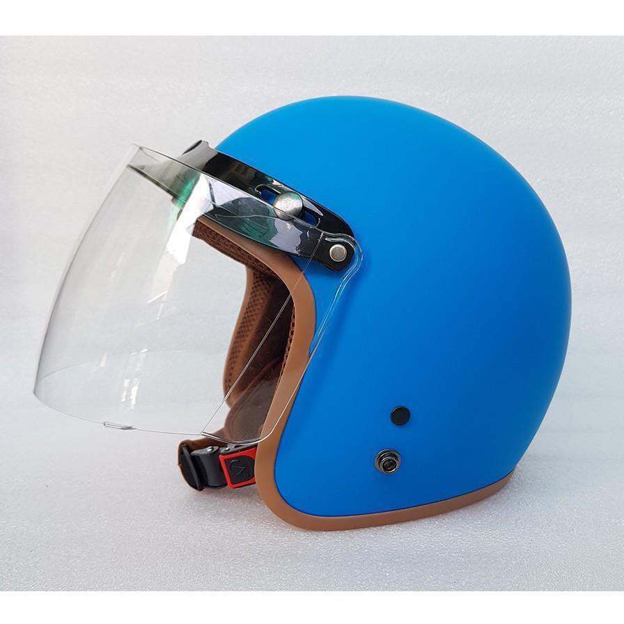 Mũ Bảo Hiểm 3/4 đầu Lót Nâu ( MÀU XANH BIỂN ) - Hàng CTY-Cam Kết Chất Lượng Giống Hình 100%