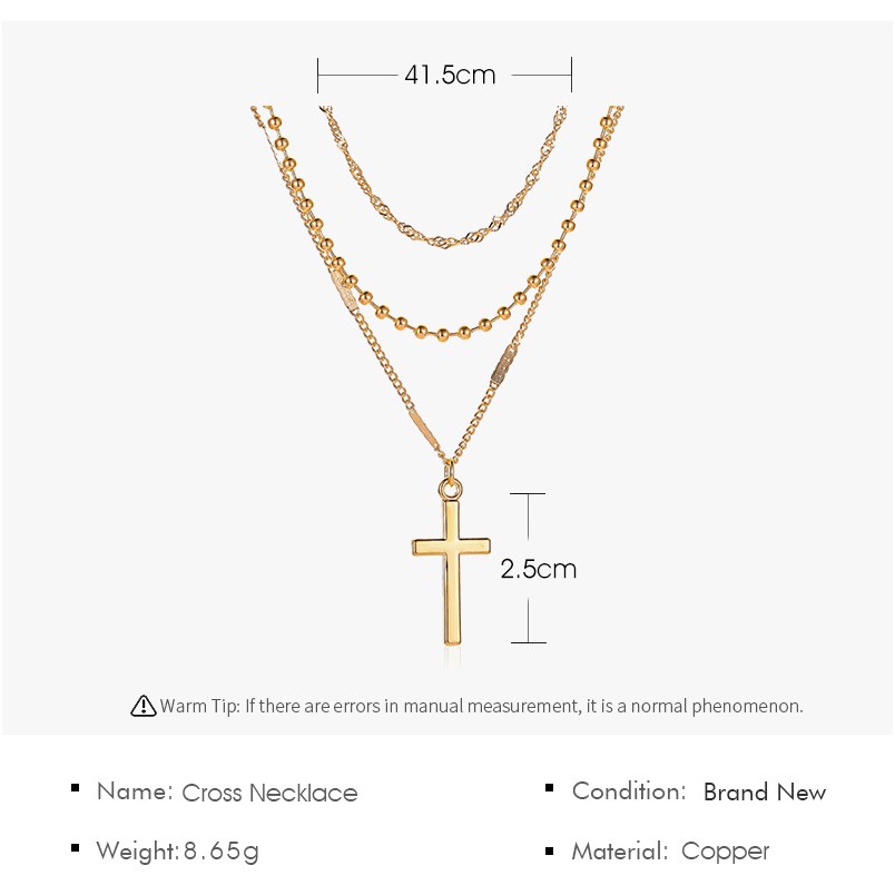 Dây Chuyền Mắt Xích 3 Lớp Ngắn Chất Liệu Hợp Kim Phối Mặt Thánh Giá Thời Trang Cho Phụ Nữ