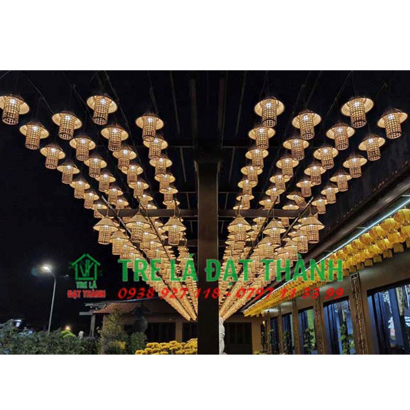 Đèn mây tre đan thả trần - đèn nón chân mây