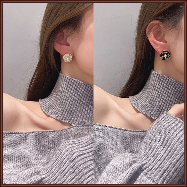 Bông Tai Mạ Bạc 925 Hình Hoa Trà Đính Ngọc Trai Đơn Giản Phong Cách Retro Cho Nữ