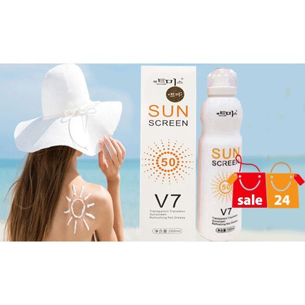 Xịt chống nắng trắng da Sun Screen V7 nâng tone chống nước không bết dính kem chống nắng mặt body (KHOSKHOSI)