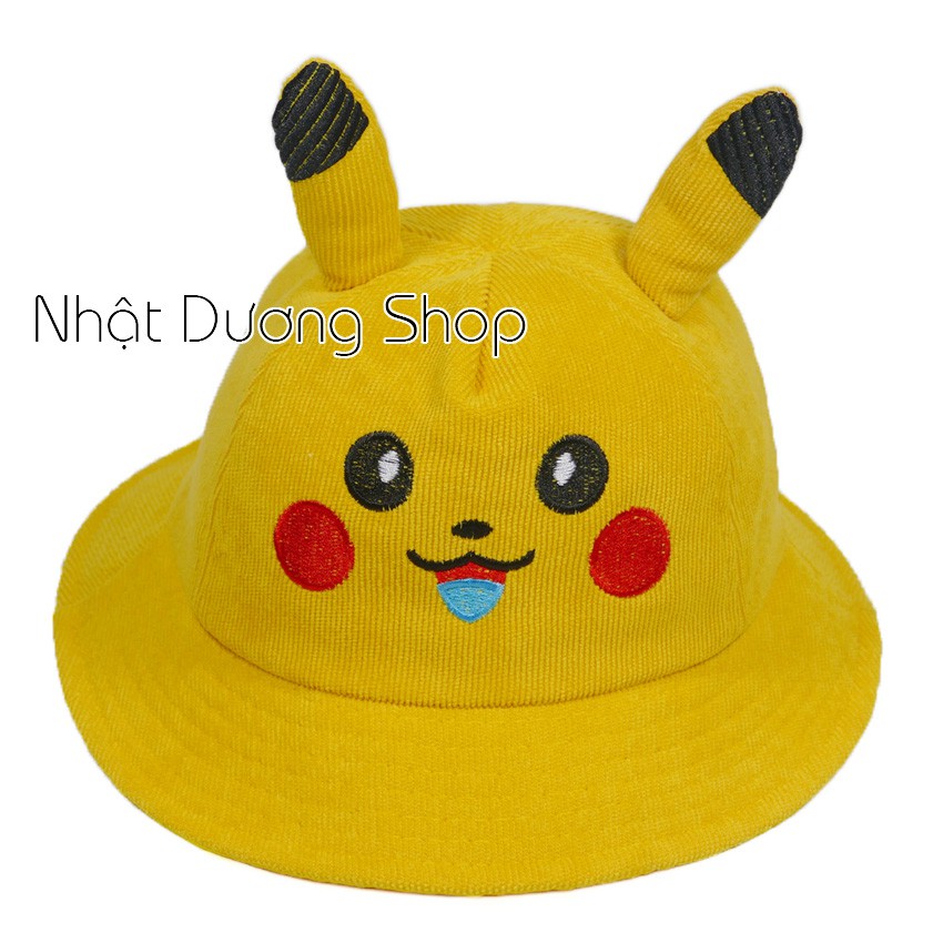 Mũ rộng vành trẻ em hình Pikachu dễ thương - Vàng, Đỏ, Kem, Hồng chất liệu vải nhung cao cấp rất đẹp cho bé