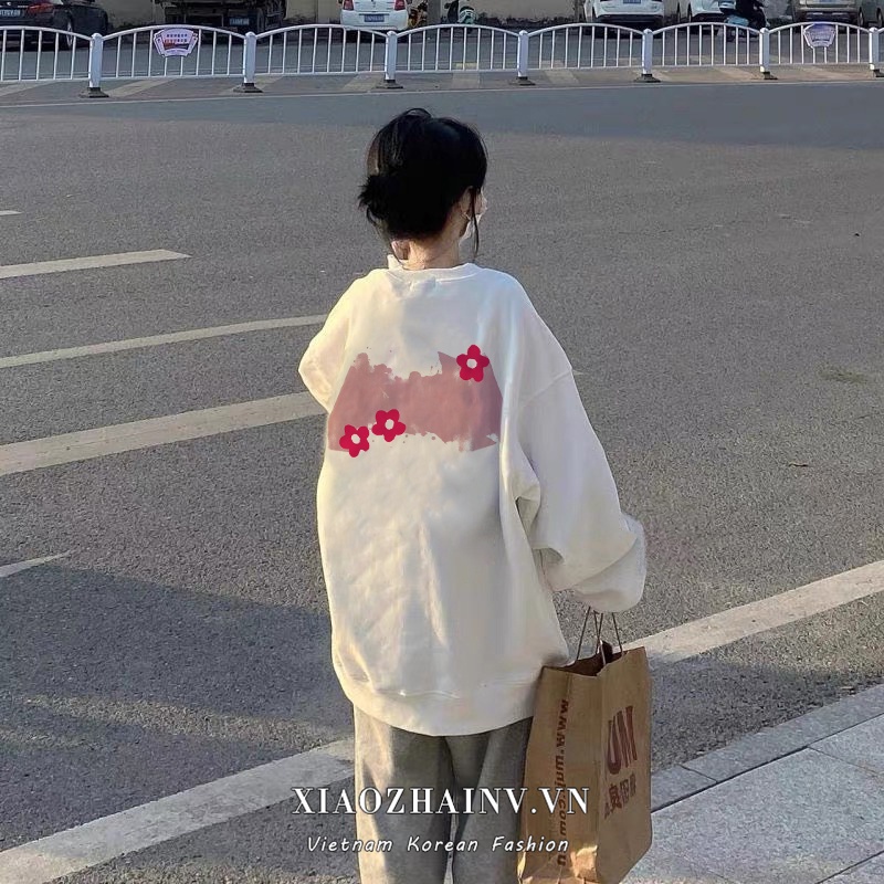 Áo sweater XIAOZHAINV vải mỏng dáng rộng phong cách retro mỹ cho cặp đôi