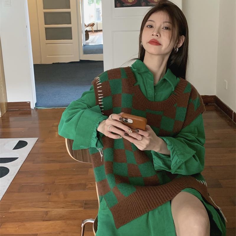 Set Áo Sơ Mi Dài Tay Và Áo Len Không Tay Thiết Kế Mới Thời Trang Theo Phong Cách Hàn Quốc Cho Nữ