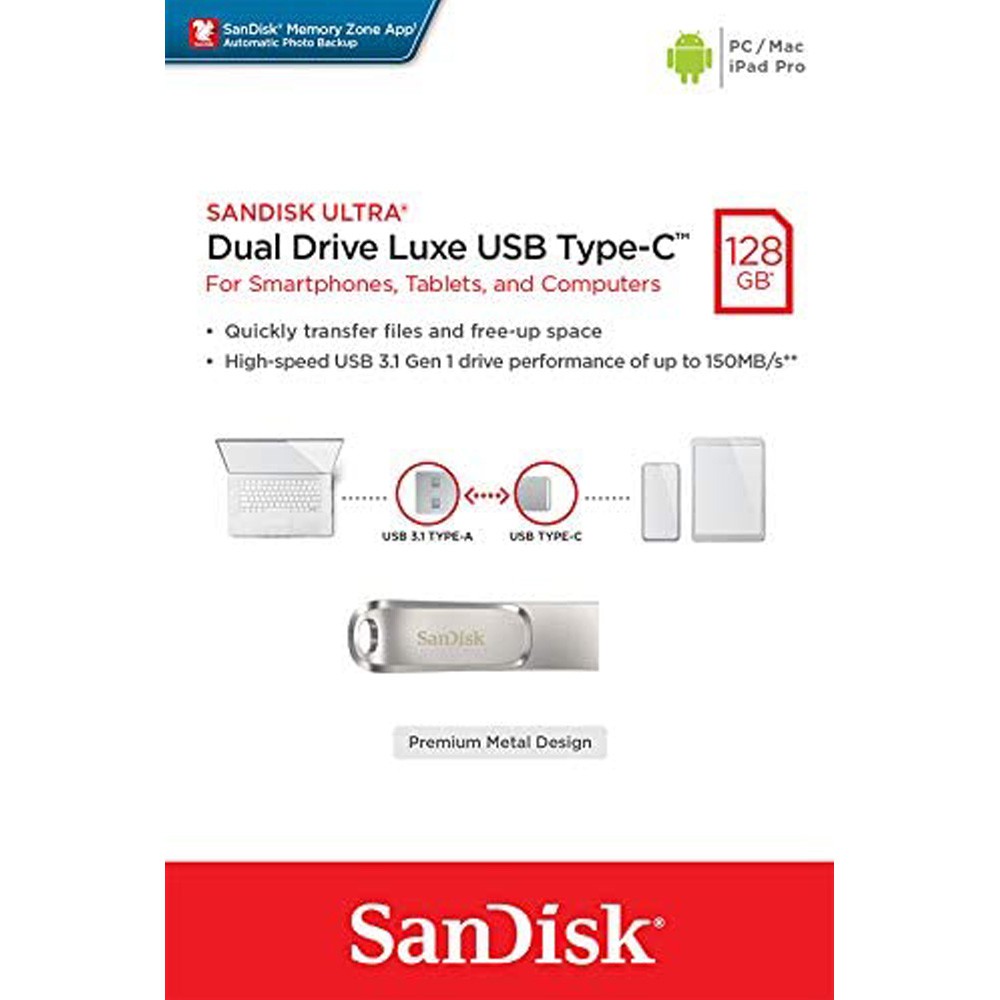 USB 3.1 Sandisk Ultra Dual Drive Luxe OTG Type-C DDC4 128GB OTG SDDDC4-128G-G46