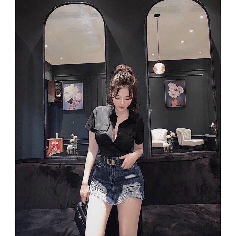 Áo Sơmi Basic Tay Ngắn 2 Túi LaCa, Áo Kiểu somi ngắn tay F9-3