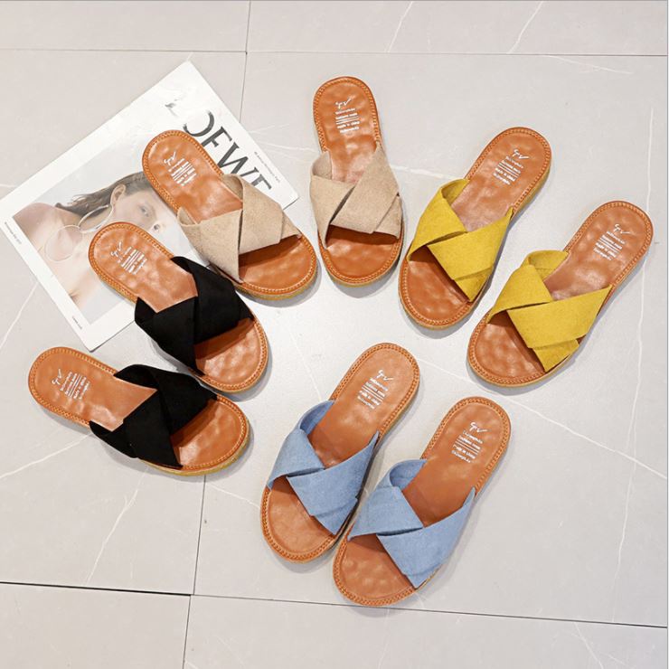 Dép Nữ Đi Biển Thời Trang Womenstory Sandal Dây Vải Đế Bệt Cao Cấp Dép Đi Trong Nhà Chống Trơn Trượt