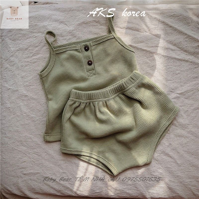 Bộ hai dây vải cao cấp Hàn Quốc màu nhuộm hữu cơ an toàn cho bé trai và bé gái Baby Bear