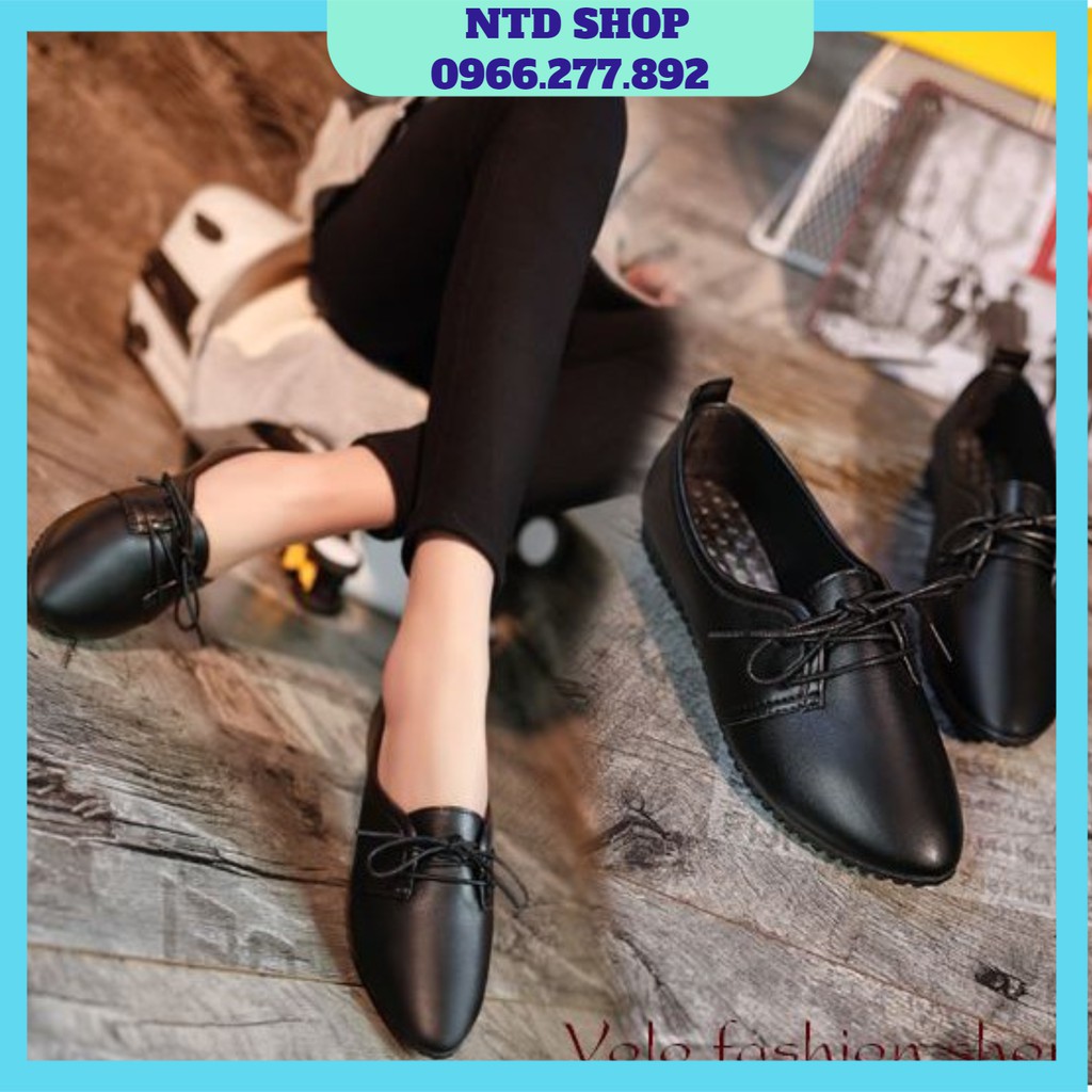 [SALES 3 NGÀY] GIÀY OXFORD NỮ  2 MÀU TRẮNG ĐEN ĐẾ BẰNG DA MỀM MŨI NHỌN BUỘC DÂY