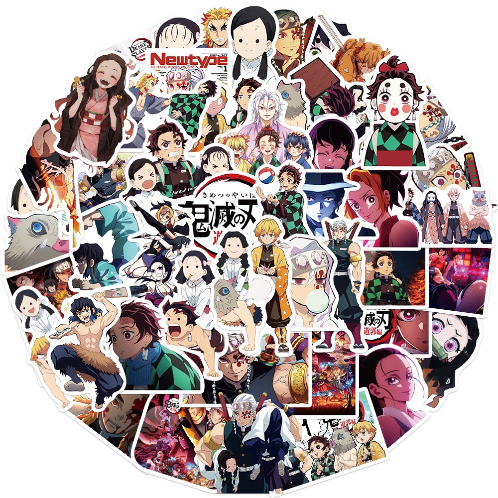 Bộ 100 Cái / Bộ ❉ Hình Dán Trang Trí In Hình Nhân Vật Anime Kimetsu no Yaiba Xinh Xắn ❉ Miếng Dán Chống Thấm Nước Thời Trang