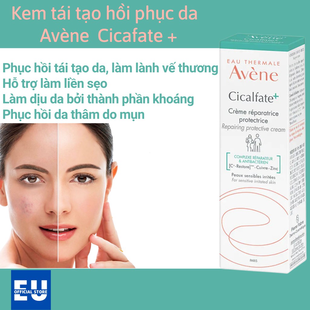 Kem dưỡng Avene Cicalfate repair cream phục hồi da dưỡng ẩm và giảm sẹo thâm 100ml