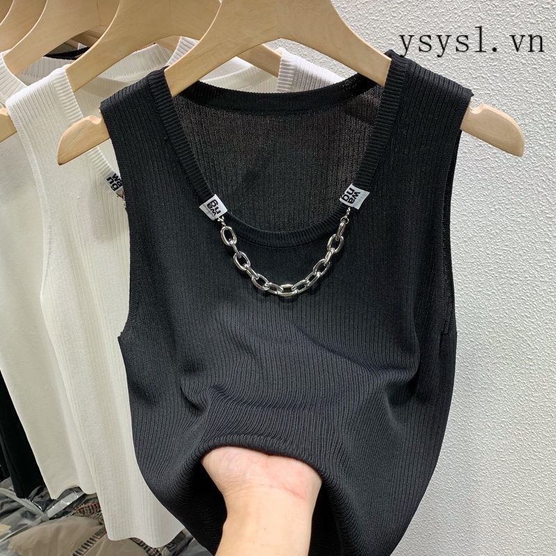 Hàng Có Sẵn Áo Thun Không Tay Nhỏ Nhắn Phối Dây Xích 200 Jin Phong Cách Phương Tây Thời Trang Mùa Hè Dành Cho Nữ