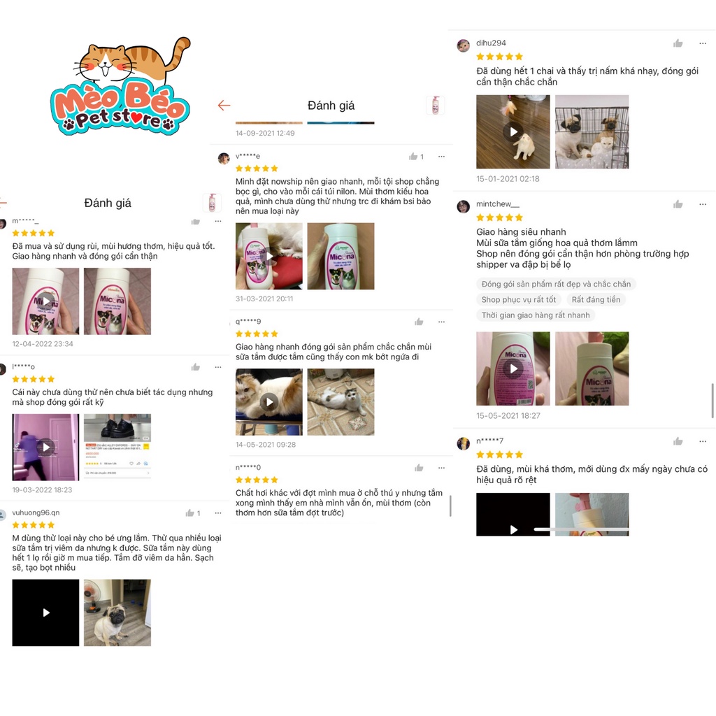 Sữa tắm nấm, viêm da cho mèo Micona Shampoo, sữa tắm nấm cho chó chai 200ml