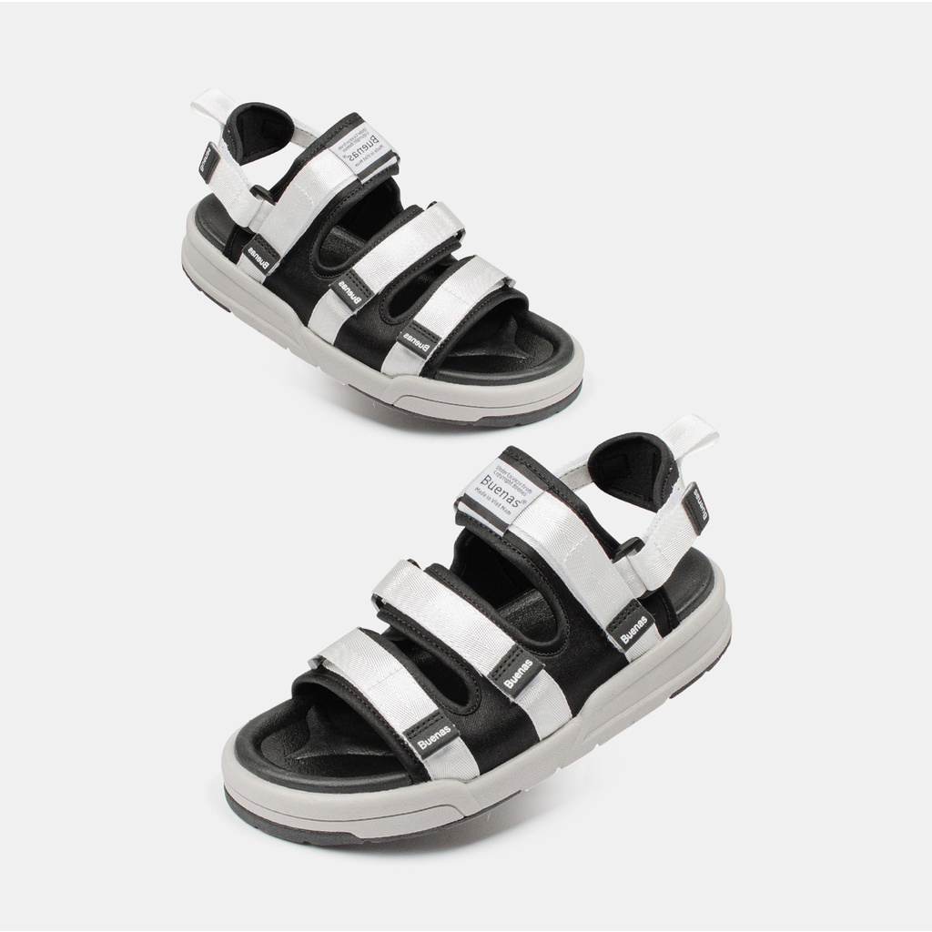 Giày dép sandal nam nữ unisex Buenas SD-6879 học sinh đi học chơi đế cao 3 phân chính hãng màu đen quai trắng