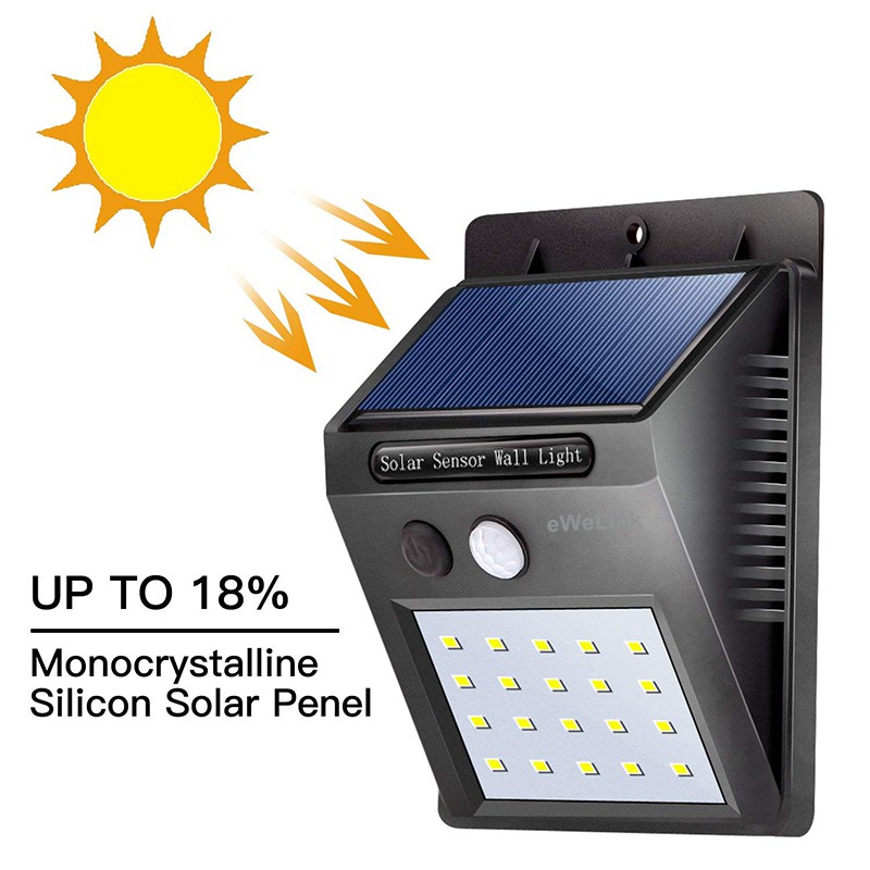 Đèn Ever Brite 20 LED cảm biến hồng ngoại dùng pin năng lượng mặt trời