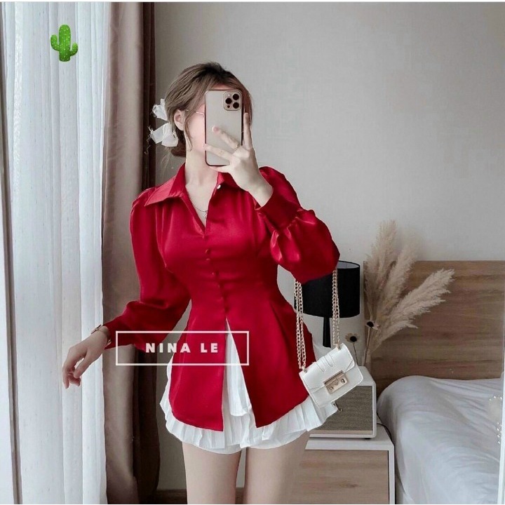 Áo sơ mi tiểu thư cột nơ sau chất vải Phi Lụa Loại 1 hàng y hình kèm ảnh thật chính chủ