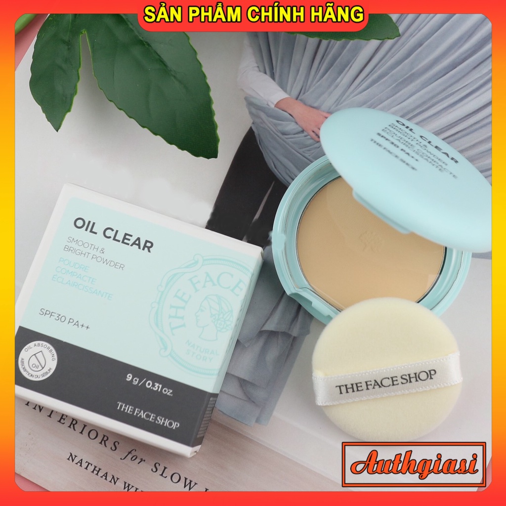 Phấn phủ nén THE FACE SHOP Oil Clear Smooth Bright Blotting Pact TFS SPF30/PA++ trang điểm kiềm dầu 9g