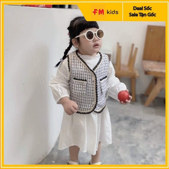 Váy cho bé Fmstyle đầm sơ mi kèm áo ghi lê dạ siêu yêu cho bé diện tết trẻ em 4-8 tuổi từ 10-25kg