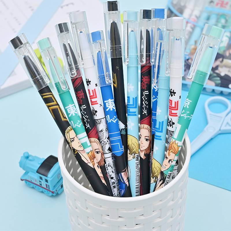 Set 6 Ruột Bút Mực Gel Ngòi 0.5mm Màu Đen / Xanh Dương / Đen Có Thể Giặt Sạch Dành Cho Học Sinh / Nhân Vật Anime Mato Manjirou Hanaki Takemichiya Takashiu
