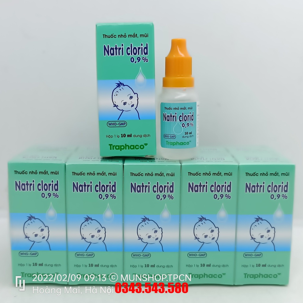 Lốc 10 lọ nhỏ mắt, mũi Natri clorid 0,9% Traphaco 10ml