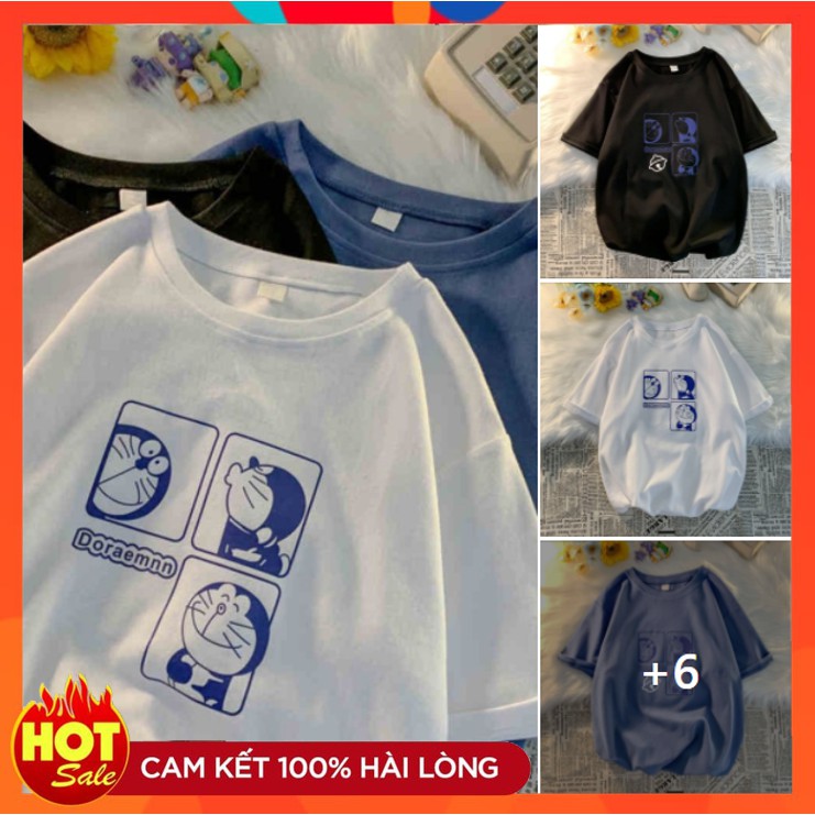 Áo thun form rộng unisex, áo phông tay lỡ oversize hình Doraemon chất cotton cực xinh xắn