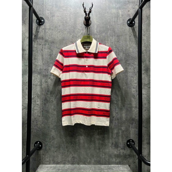 Polo nam Gucci kẻ đỏ trắng cổ dệt siêu chất 1851-2351, áo thun nam cổ bẻ dễ mix đồ, Bin Store