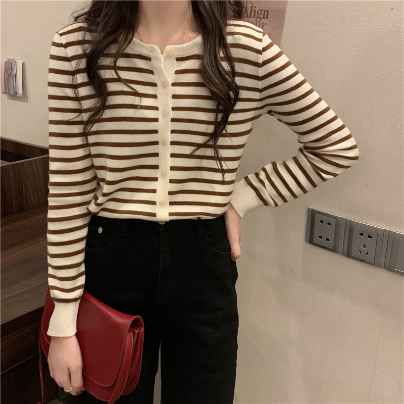 Áo cardigan dệt kim IELGY họa tiết kẻ sọc phong cách Hàn Quốc thời trang thanh lịch cho nữ