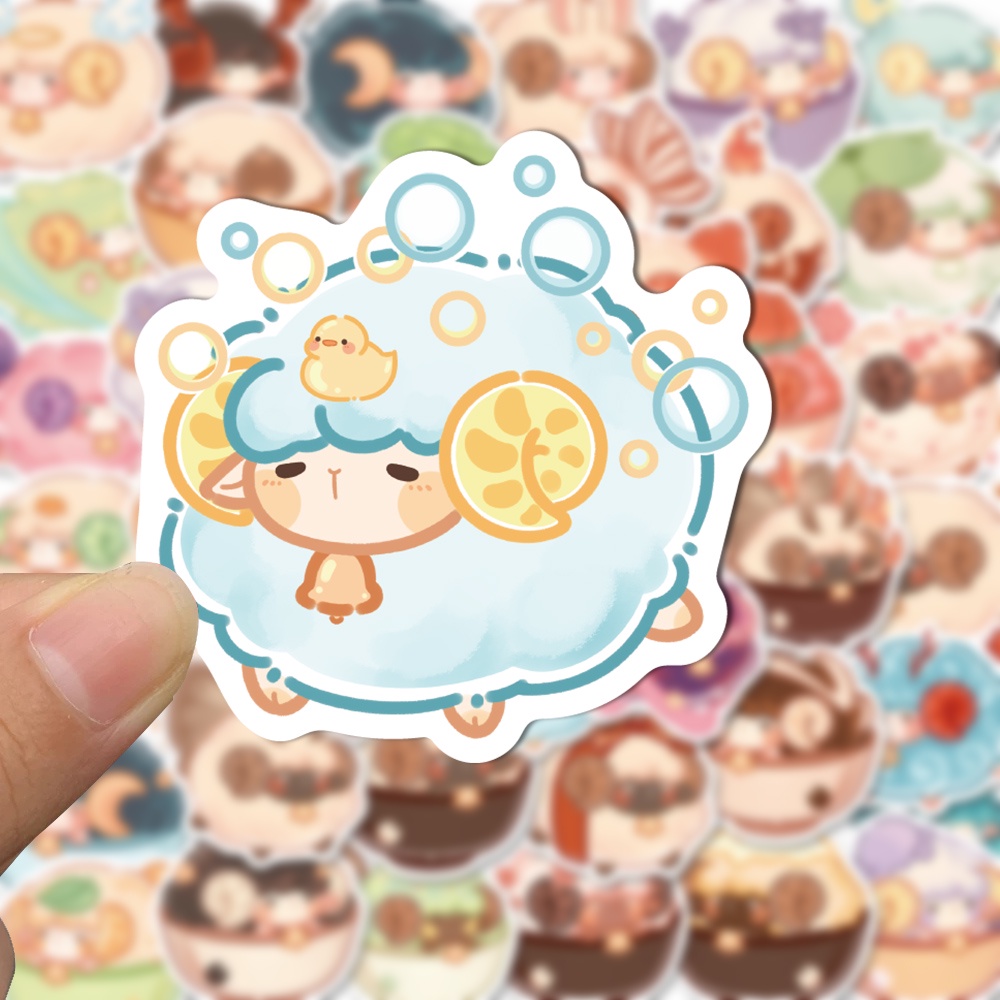 Bộ 50 Miếng Dán Trang Trí Laptop Hình Cừu Hoạt Hình Dễ Thương Chống Thấm Nước Không Cần Lặp Lại