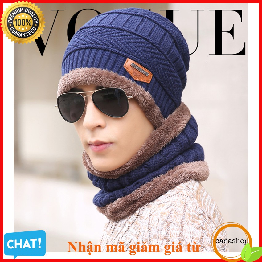 Mũ len kèm khăn ⚡ 𝗙𝗥𝗘𝗘 𝗦𝗛𝗜𝗣 ⚡ Nón Len Unisex Lót Lông giữ ấm cổ và đầu Freesize