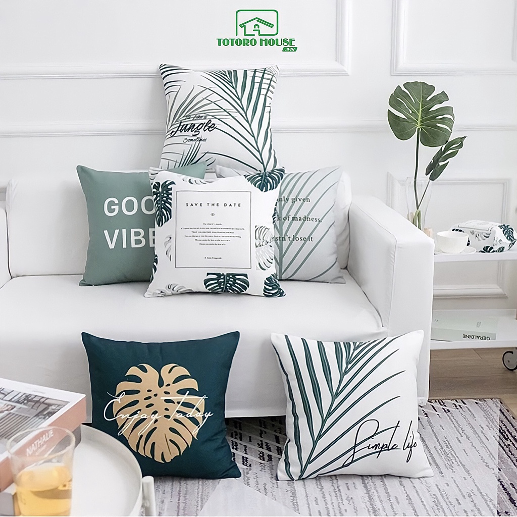 Vỏ gối vuông 2 mặt TOTORO HOUSE bao áo gối sofa tựa lưng nhung đào trang trí decor 45x45cm VG02 | BigBuy360 - bigbuy360.vn