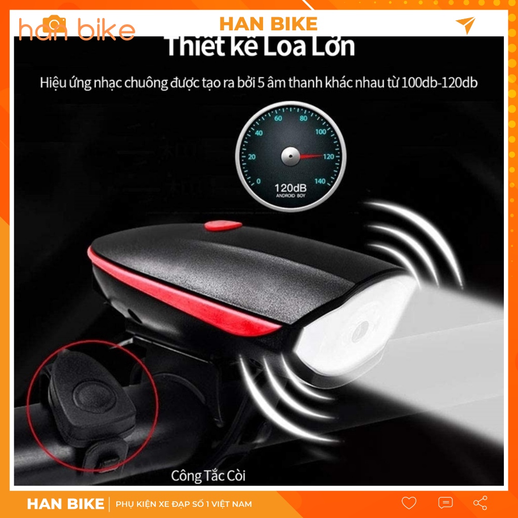 [Mã ICB1219 giảm 25% đơn 50K] Đèn xe đạp thể thao siêu sáng có còi gắn xe đạp sạc usb tiện lợi BL7588 hàng chính hãng