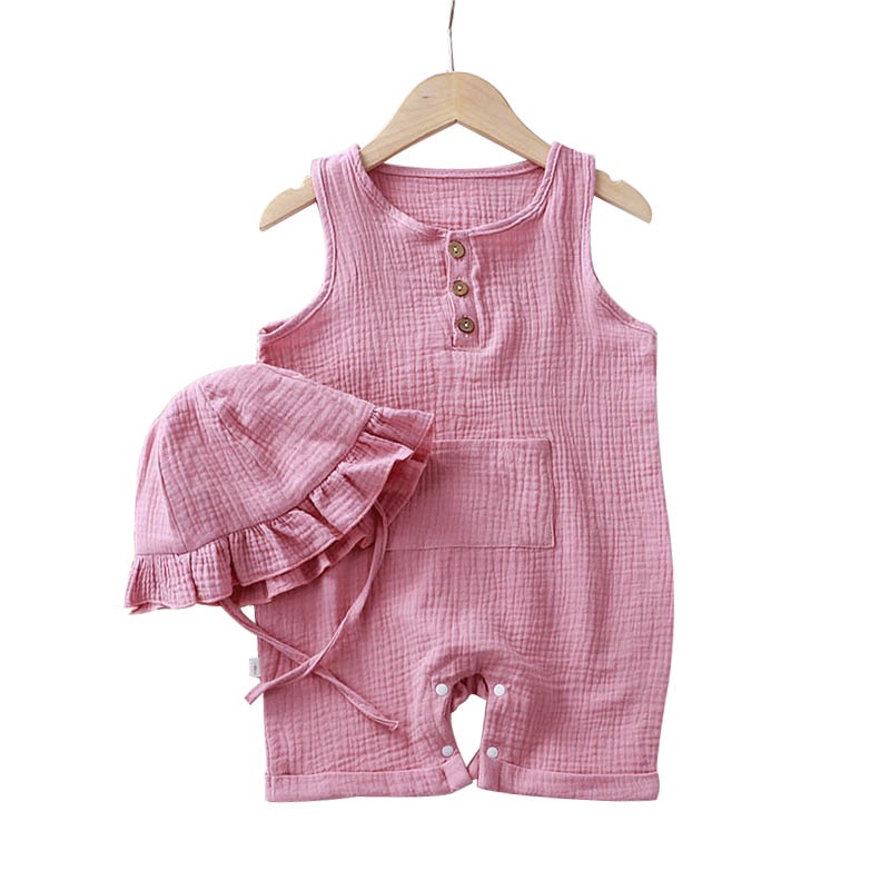 Bộ Áo Liền Quần Sát Nách Bằng Cotton Mềm Nhẹ Thoáng Khí Thoải Mái Màu Trơn Dành Cho Bé Sơ Sinh