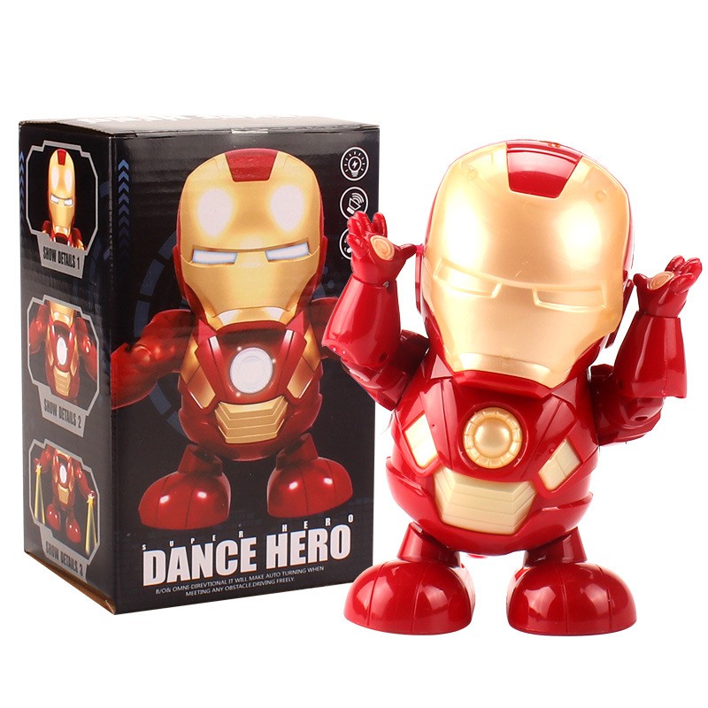 Đồ chơi robot Iron Man người sắt nhảy múa vui nhộn theo nhạc, có đèn Led, chất liệu ABS an toàn cho bé - Time365