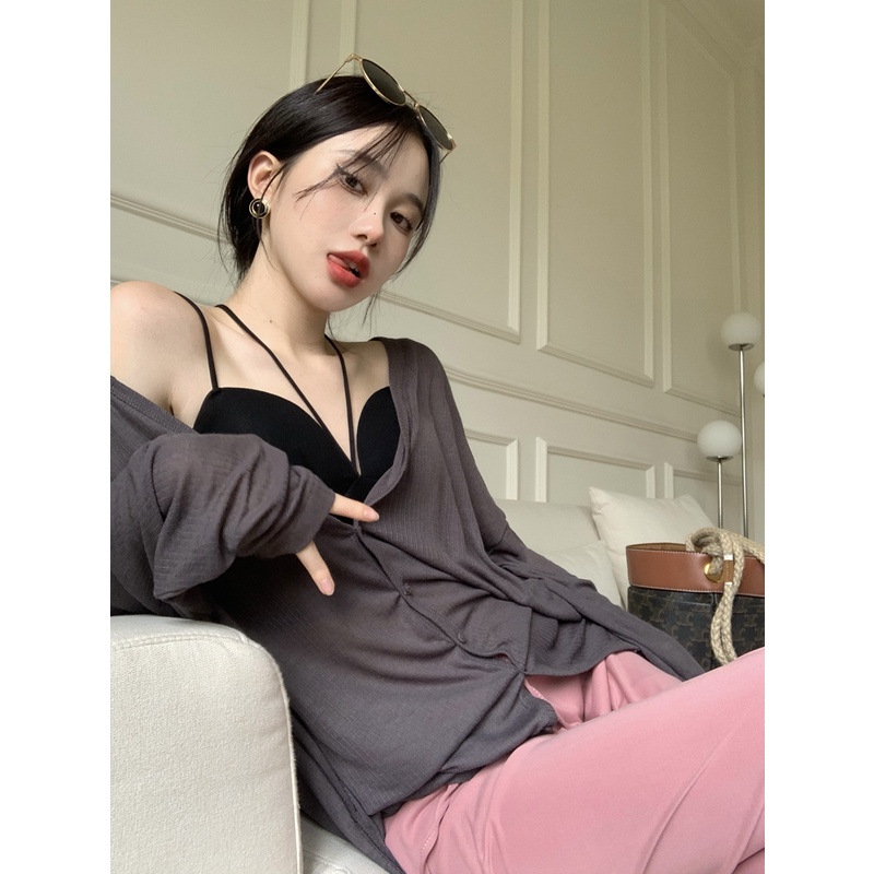 Cocory vn Cocory vn Set Áo Cardigan Dài Tay + Áo Hai Dây Thời Trang Dành Cho Nữ